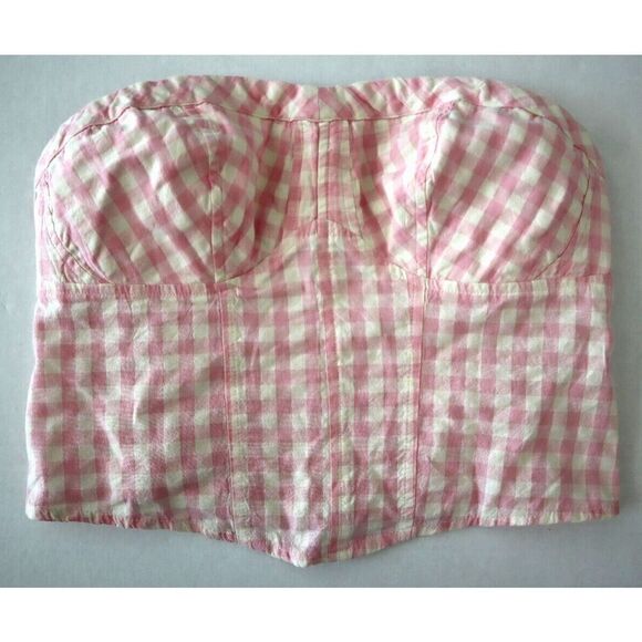 Free People OB1732606 Women's Sz Large Pink Leilani Gingham Tube Top - Picture 1 of 7